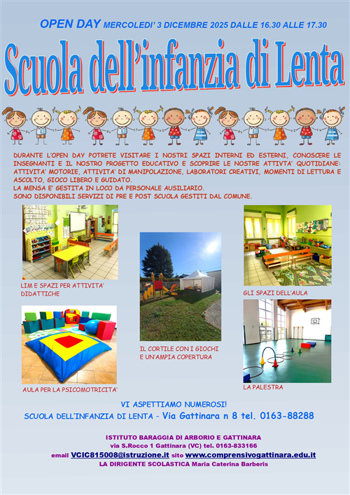 Open day Scuola dell'Infanzia di Lenta
 3 Dicembre 2025 dalle 16.30 alle 17.30