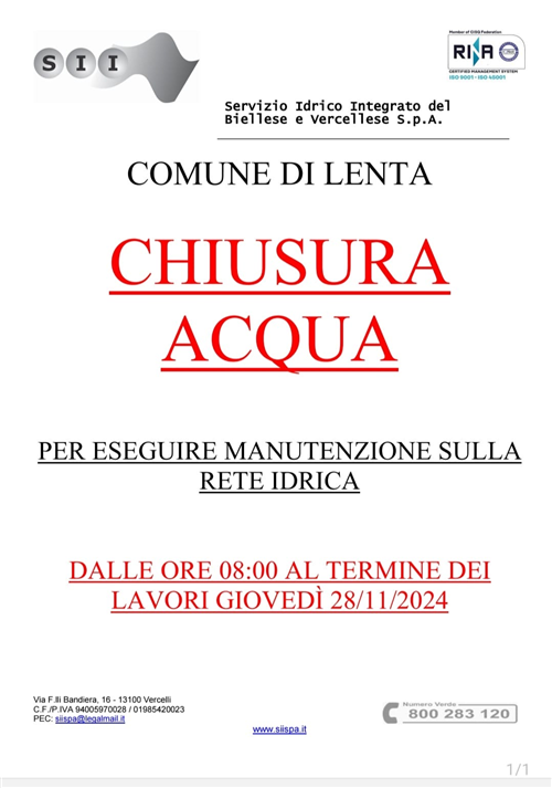 Avviso CHIUSURA ACQUA